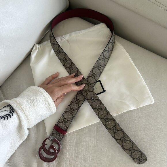 NEW Gucci Marmont Belt GG Logo Red Brown Monogram Canvas 120 cm 48 inch main image 5
